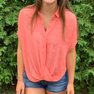 Button Up Wrap Blouse | Coral
